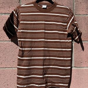 True Vintage ~70’s Campus 100% Cotton Made in USA Striped Brown and White Shirt